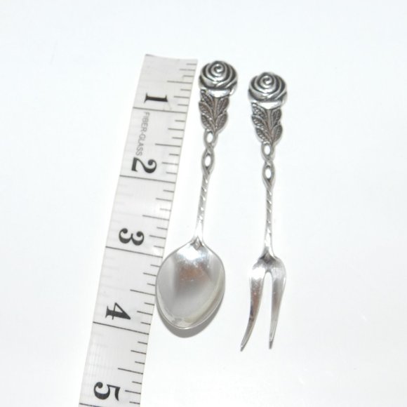 Wild Rose Nordic Trading EPNS Sweden Silver Plate Condiment Fork & Spoon Set - Picture 7 of 9